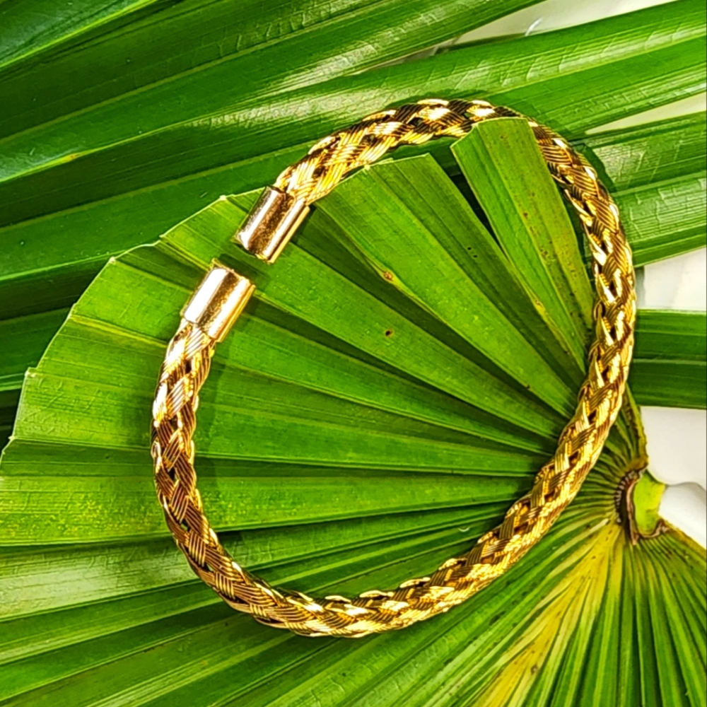 Gold Beautiful Braided Open Cuff Bracelet Men Women NWT